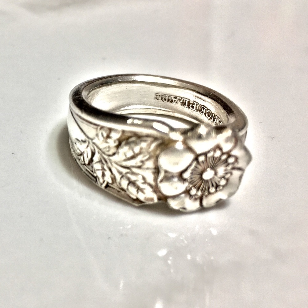 Sterling Silver Plate Spoon Ring Vintage Floral - Picture 4 of 8